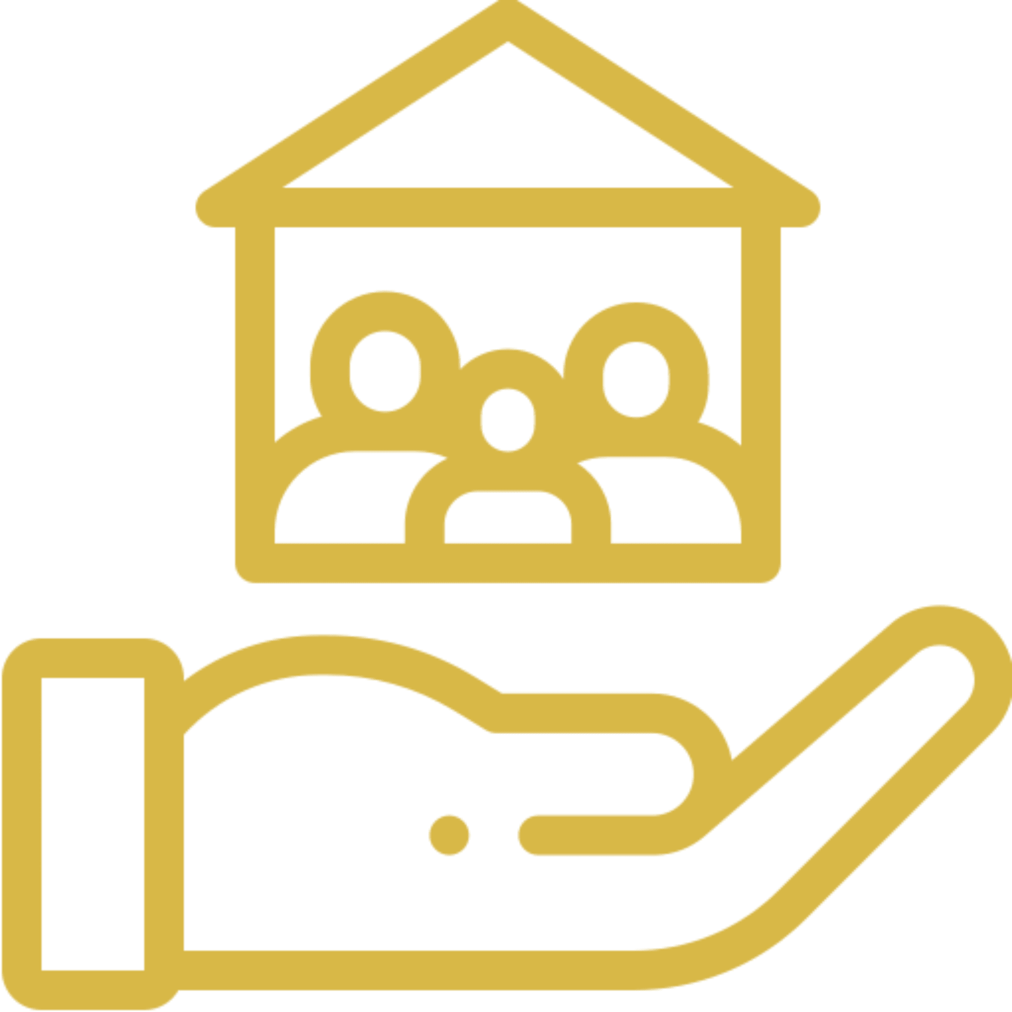 Hand holding house with family icon