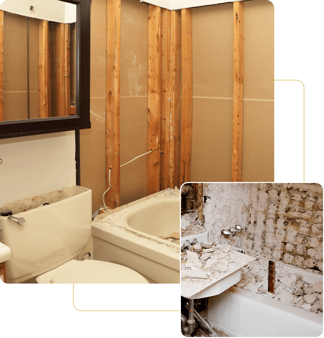 Bathroom renovation with exposed walls and fixtures.