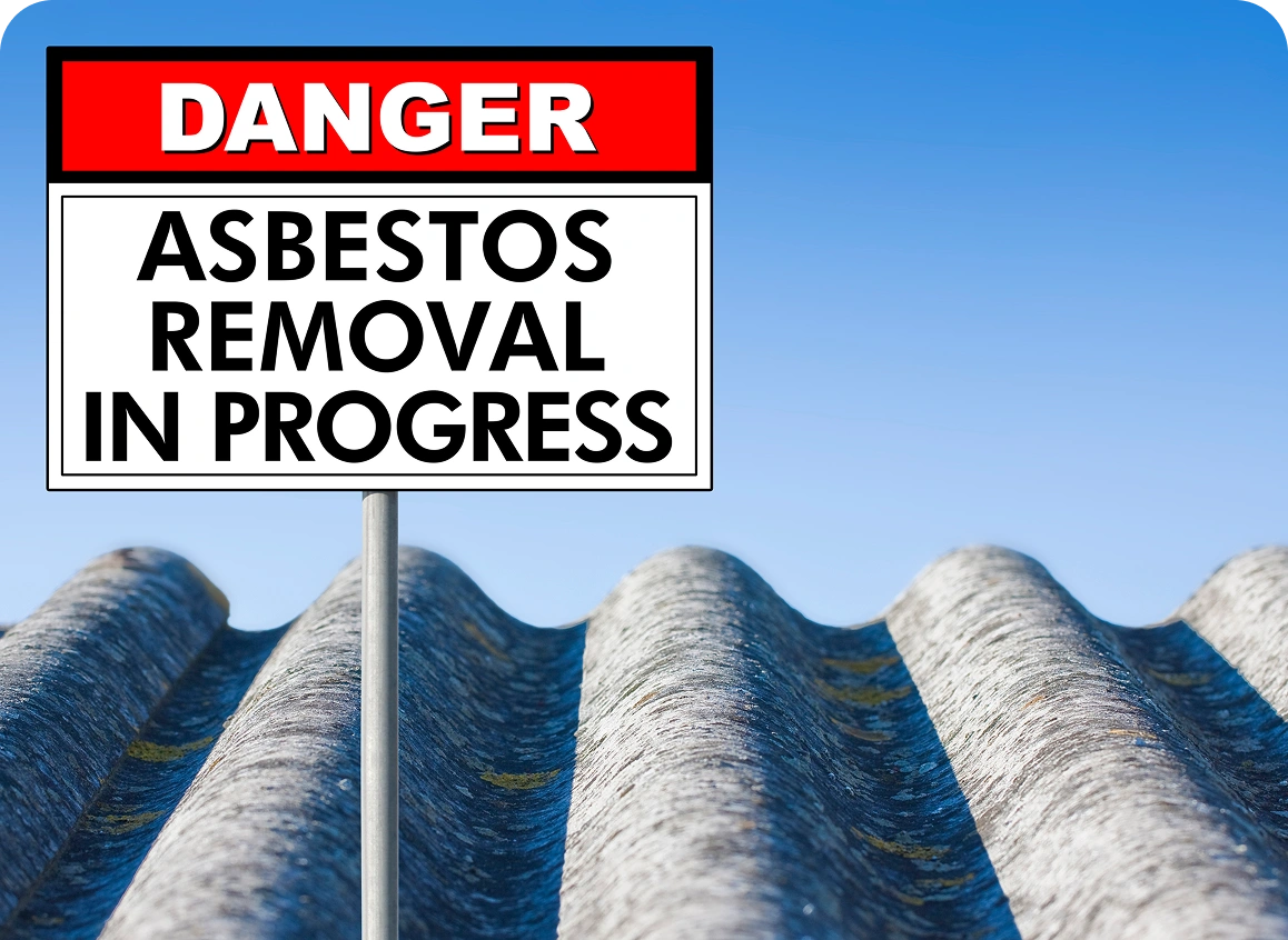 Danger: Asbestos removal in progress sign.