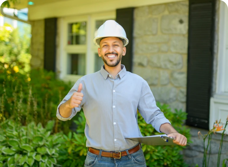 Man in hard hat giving thumbs up.